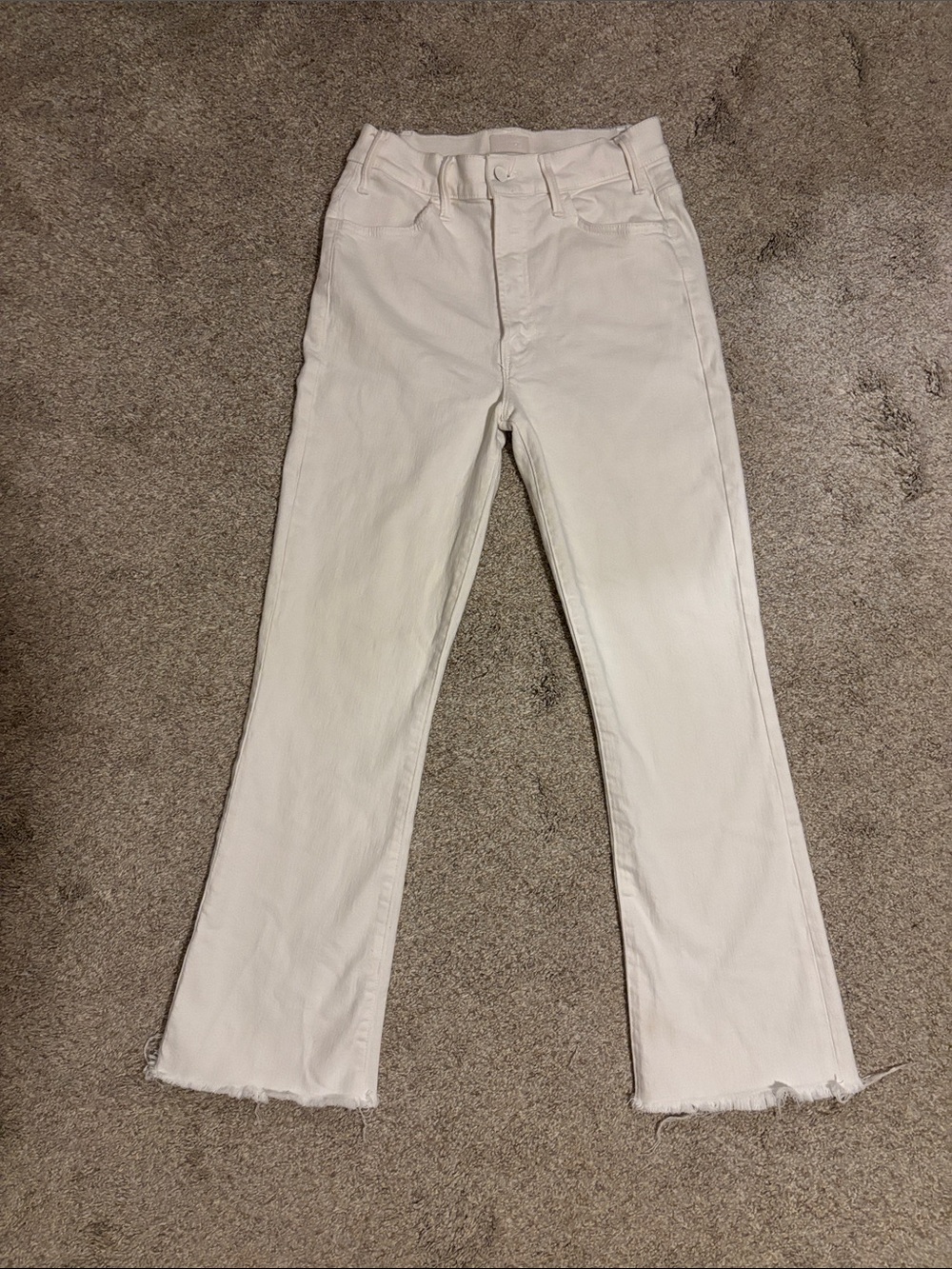 Mother the hustler ankle fray white High-Rise Straight Jeans 28